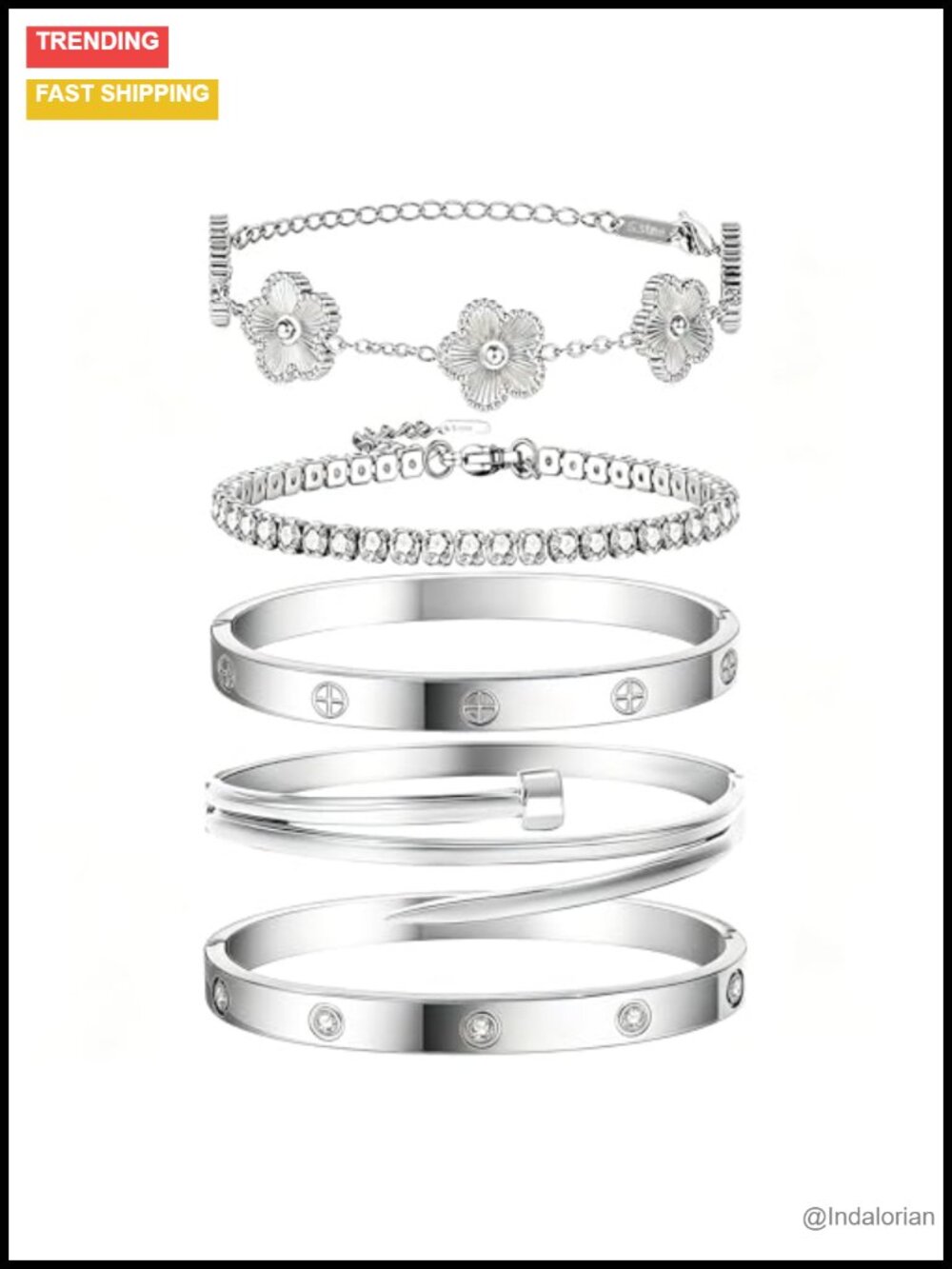Stackable Stainless Steel Sterling Silver Bangle Bracelet Sets for Women